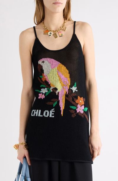 Chloé Chloé Parrot Mesh Sleeveless Cotton Minidress