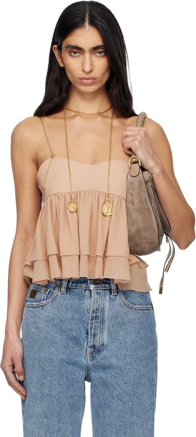 Chloé Chloé Pink Sleeveless Ruffle Silk Georgette Top