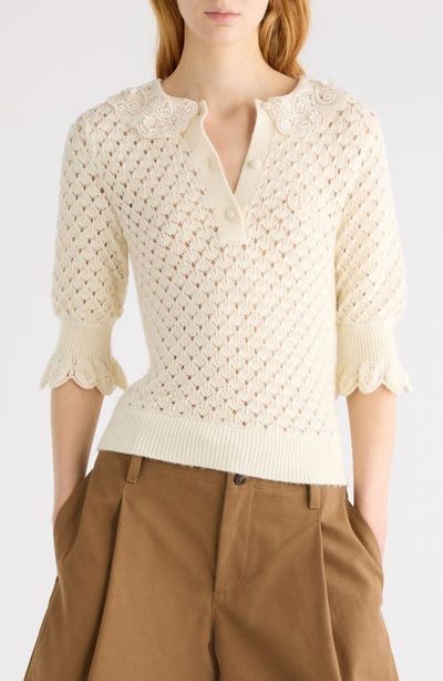 Chloé Chloé Pointelle Cotton, Alpaca & Silk Blend Sweater