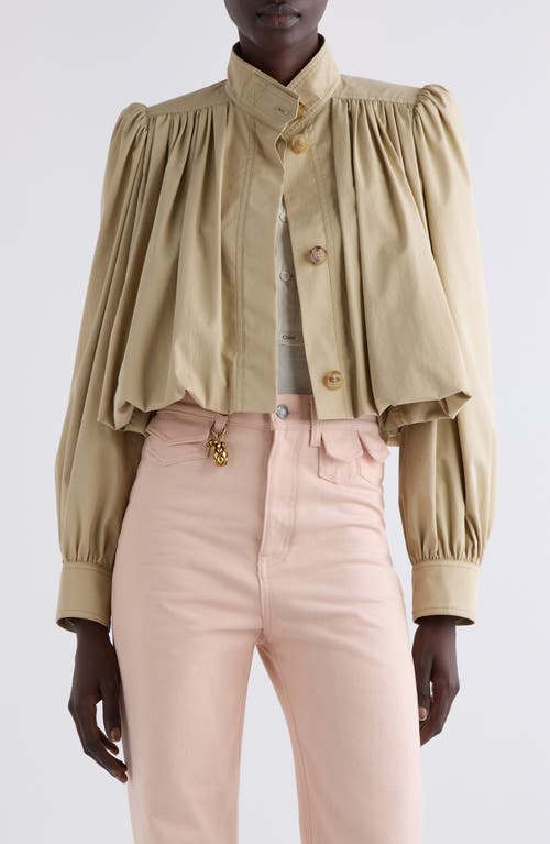 Chloé Chloé Puff Sleeve Gathered Cotton Gabardine Crop Jacket