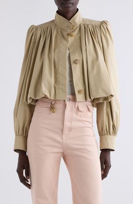 Chloé Chloé Puff Sleeve Gathered Cotton Gabardine Crop Jacket