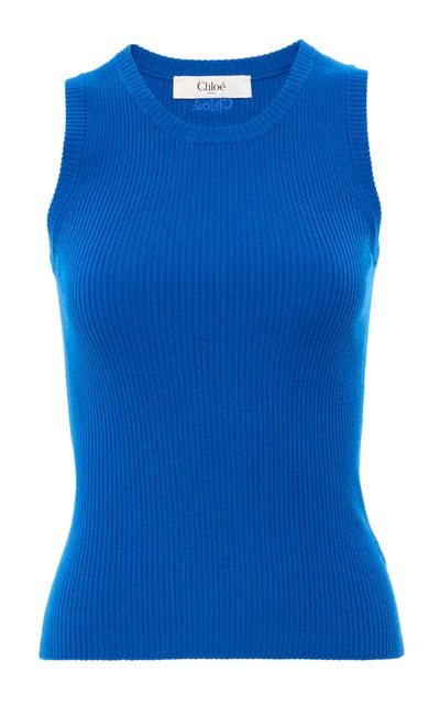 Chloé Chloé Rib Knit Wool Tank Top Blue XS