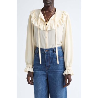 Chloé Chloé Ruffle Silk Crêpe de Chine Button-Up Shirt
