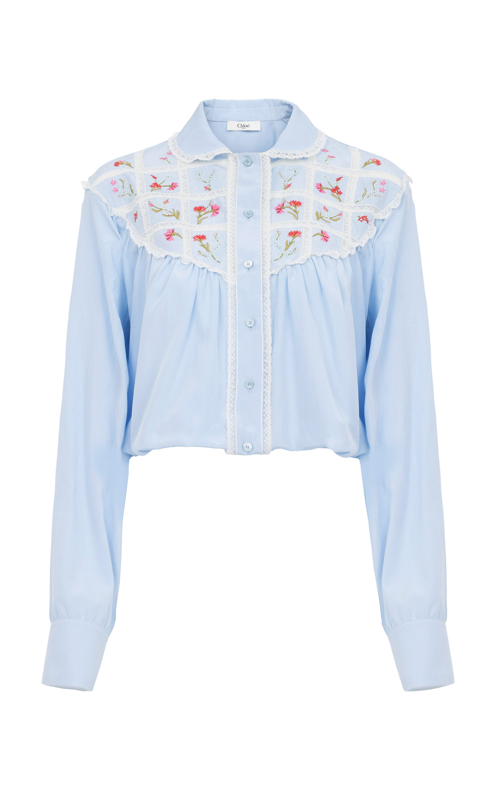 Chloé Chloé Ruffled Embroidered SilkCotton Top