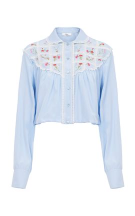 Chloé Chloé Ruffled Embroidered SilkCotton Top
