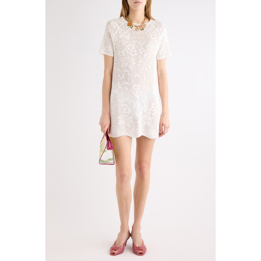 Chloé Chloé Short Sleeve Floral Pointelle Stitch Cotton Minidress