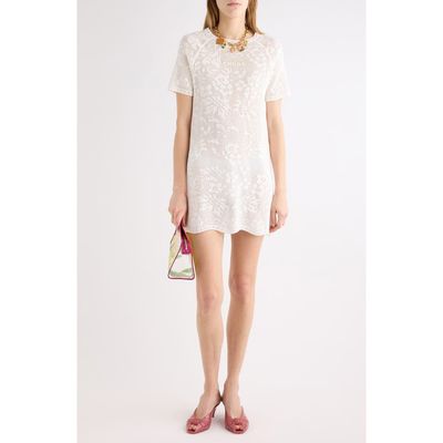 Chloé Chloé Short Sleeve Floral Pointelle Stitch Cotton Minidress