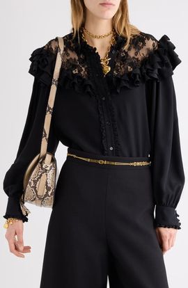 Chloé Chloé Silk Crepe de Chine Shirt with Lace Details