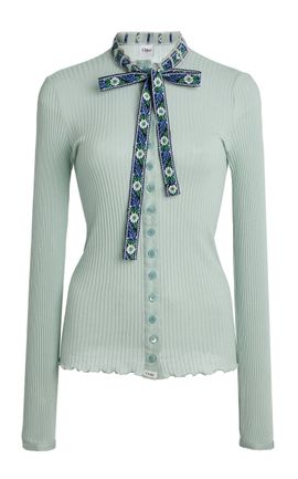 Chloé Chloé TieFront Fitted CottonSilk Cardigan