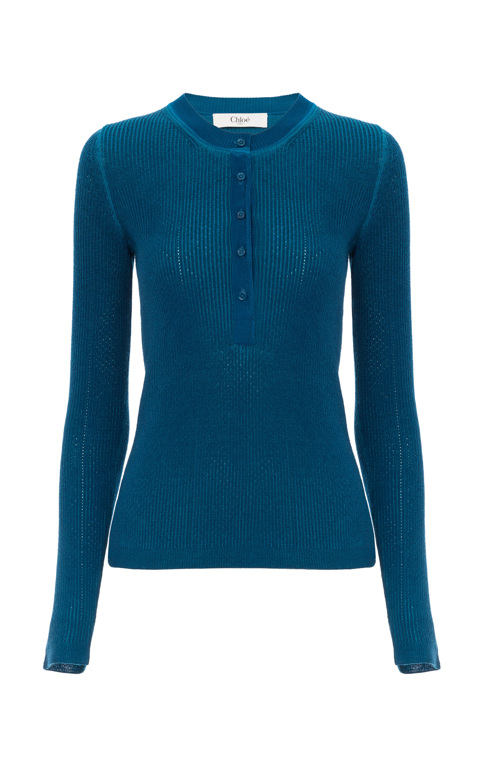 Chloé Chloé WoolBlend Knit Henley Shirt Blue S