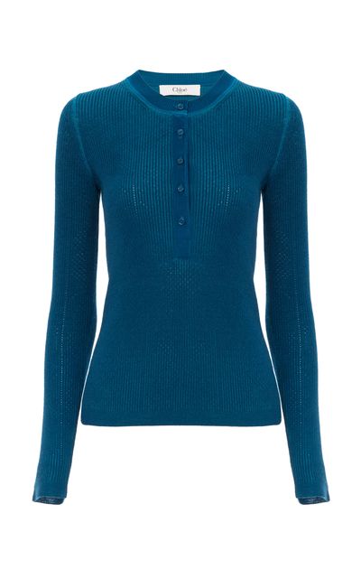 Chloé Chloé WoolBlend Knit Henley Shirt Blue S