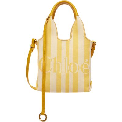 Chloé Chloé Yellow & Off-White Mini 'Chloé' Stripy Tote