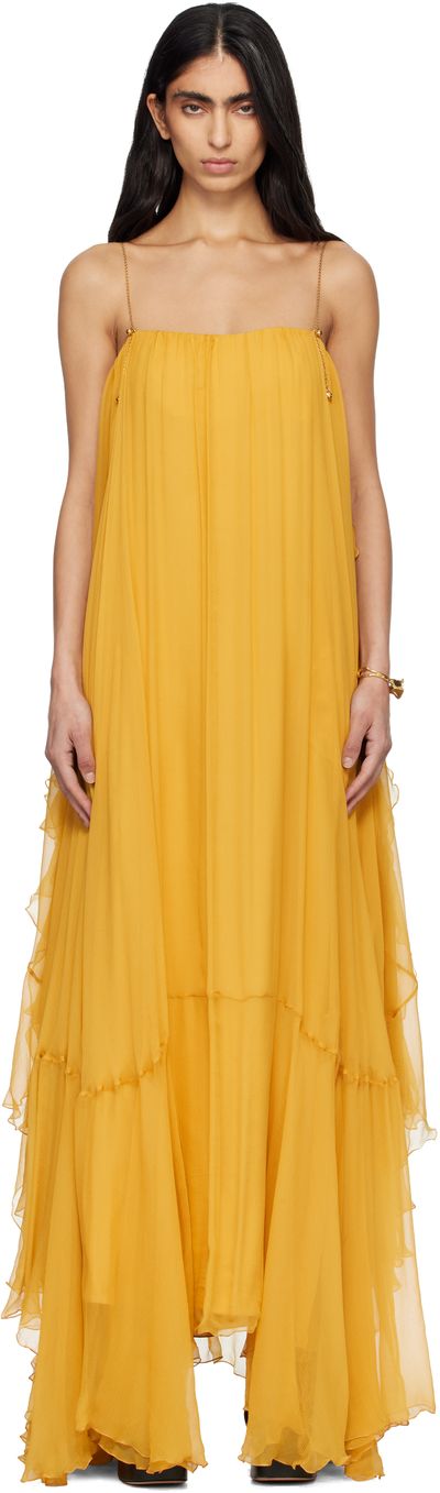 Chloé Chloé Yellow Sleeveless Silk Mousseline Maxi Dress