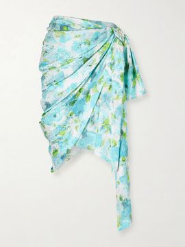 CHLOÉ Floral-print silk-jacquard draped midi skirt