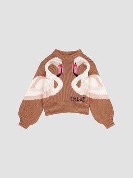 Chloé Girl's Little Girl's & Girl's Flamingo Intarsia Cotton-Wool Sweater