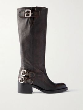 CHLOÉ New Bikers buckled textured-leather boots