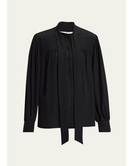 Chloé Organic Silk Crepe De Chine Neck-Scarf Blouse