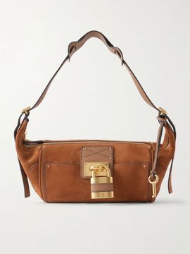 CHLOÉ Paddington embellished leather-trimmed suede shoulder bag