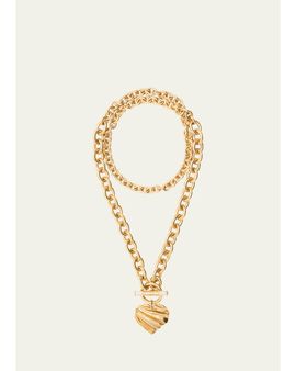 Chloé Pleated Heart Pendant Double-Wrap Necklace