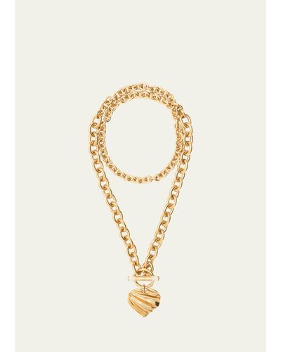 Chloé Pleated Heart Pendant Double-Wrap Necklace