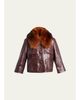 Chloé Shiny Calf Leather Jacket with Shearling Collar - 1