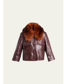 Chloé Shiny Calf Leather Jacket with Shearling Collar