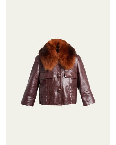 Chloé Shiny Calf Leather Jacket with Shearling Collar