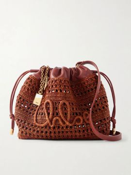 CHLOÉ Summer Banana leather-trimmed raffia shoulder bag