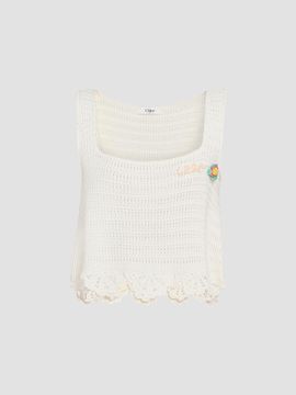 Chloé Women's À La Plage Logo-Detail Crochet Cotton Tank