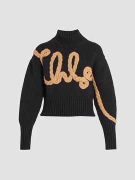 Chloé Women's Contrast-Knit Logo Appliqué Wool Sweater
