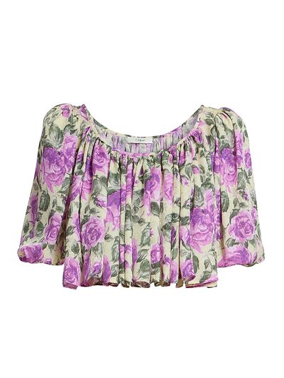 Chloé Women's Gathered Floral Silk Top
