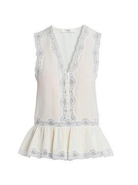 Chloé Women's Lace-Trim Sleevless Silk Top