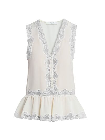 Chloé Women's Lace-Trim Sleevless Silk Top