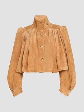 Chloé Women's Stand-Collar Pleated Suede Jacket