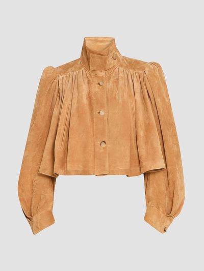 Chloé Women's Stand-Collar Pleated Suede Jacket