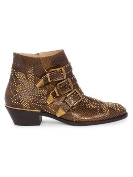 Chloé Women's Susan Snakeskin-Embossed Leather Ankle Boots