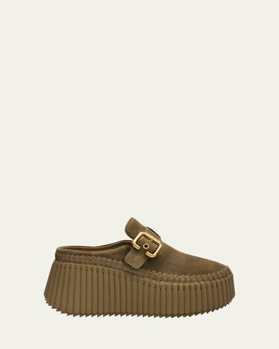 Chloe 75mm Nama Suede Platform Clogs