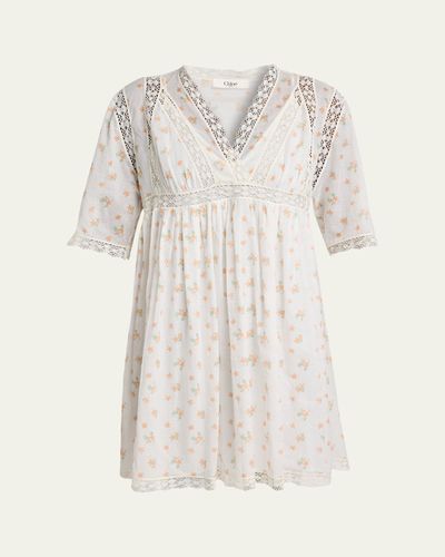 Chloe Blooms Print Cotton Mini Dress