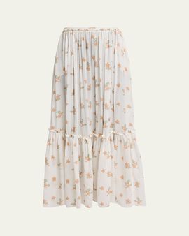 Chloe Blooms Print Silk Maxi Skirt