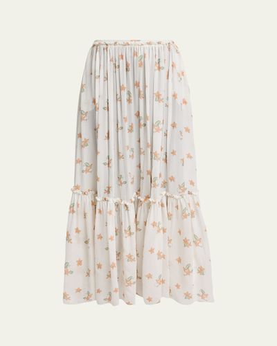 Chloe Blooms Print Silk Maxi Skirt