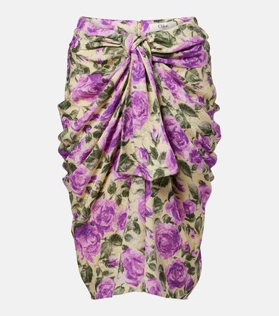 Chloe Chloé Draped floral silk midi skirt