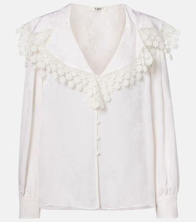 Chloe ChloÃ© Lace-trimmed floral jacquard silk blouse