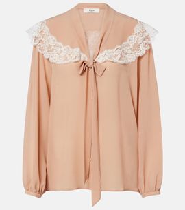 Chloe ChloÃ© Lace-trimmed tie-neck silk blouse