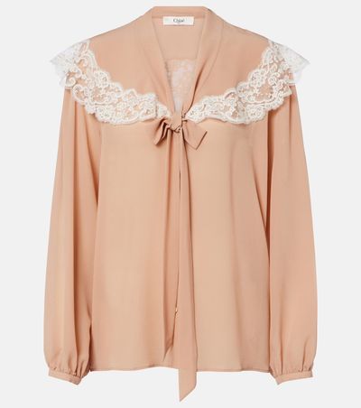 Chloe ChloÃ© Lace-trimmed tie-neck silk blouse