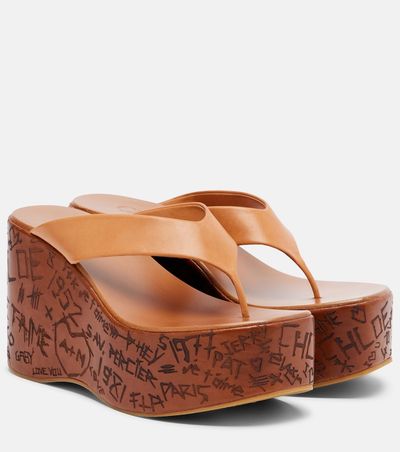 Chloe Chloé Maxime leather wedge thong sandals