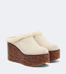 Chloe Chloé Maxime shearling-trimmed suede platform mules