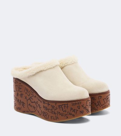 Chloe Chloé Maxime shearling-trimmed suede platform mules