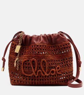 Chloe ChloÃ© Mini leather-trimmed raffia bucket bag