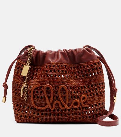 Chloe ChloÃ© Mini leather-trimmed raffia bucket bag