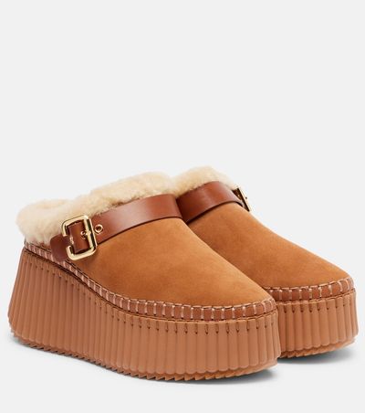 Chloe ChloÃ© Nama 80 shearling-lined suede platform mules